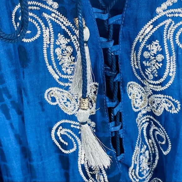 ADRIFT Australian Paisley Blue Water Tie Dye Embroidered Kaftan Dress Size 8 (M) - Picture 3 of 13